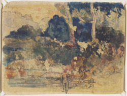 artgalleryofontario:   Tahitian Landscape (recto), c. 1894 Paul Gauguin (French) Mixed media, monoprint and watercolour (recto); charcoal and red pencil (verso) on wove paper, 23.1 x 30.1 cm Gift from the Estate of Mary Kershaw, 1990 