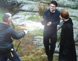 Guy with hose soaking Dan and Rupert up, Dan mentioned that scene being really cold, they had to strip and he noticed rupert’s body looking blue. Emma kept her clothes on. 