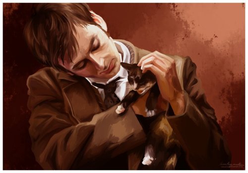 stealatimelord:David Tennantby *viria13Tennant, with a kitten.  My life is complete.