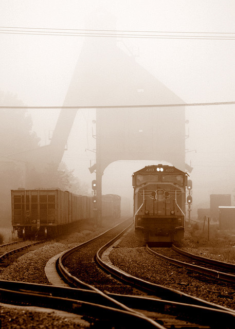inspirationcollected:  UP 4203 Waiting Under The Coaling Tower by wouldpkr on Flickr.