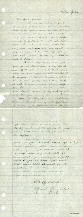 “Below is high school love note Michael Jordan wrote in 1980 to a female classmate of his, Laquette. Below the actual note is a full transcription, both courtesy of Yahoo. Love (or in the case of most high school crushes, infatuation) is a powerful