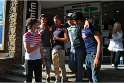 marchingtwobytwo:  The boys outside Hallam fm  love this pictire &amp; nathan in them joggers&hellip;jizz! 