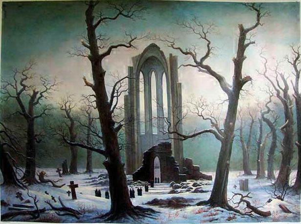 deadpaint:  Caspar David Friedrich, Cemetery in the Snow 