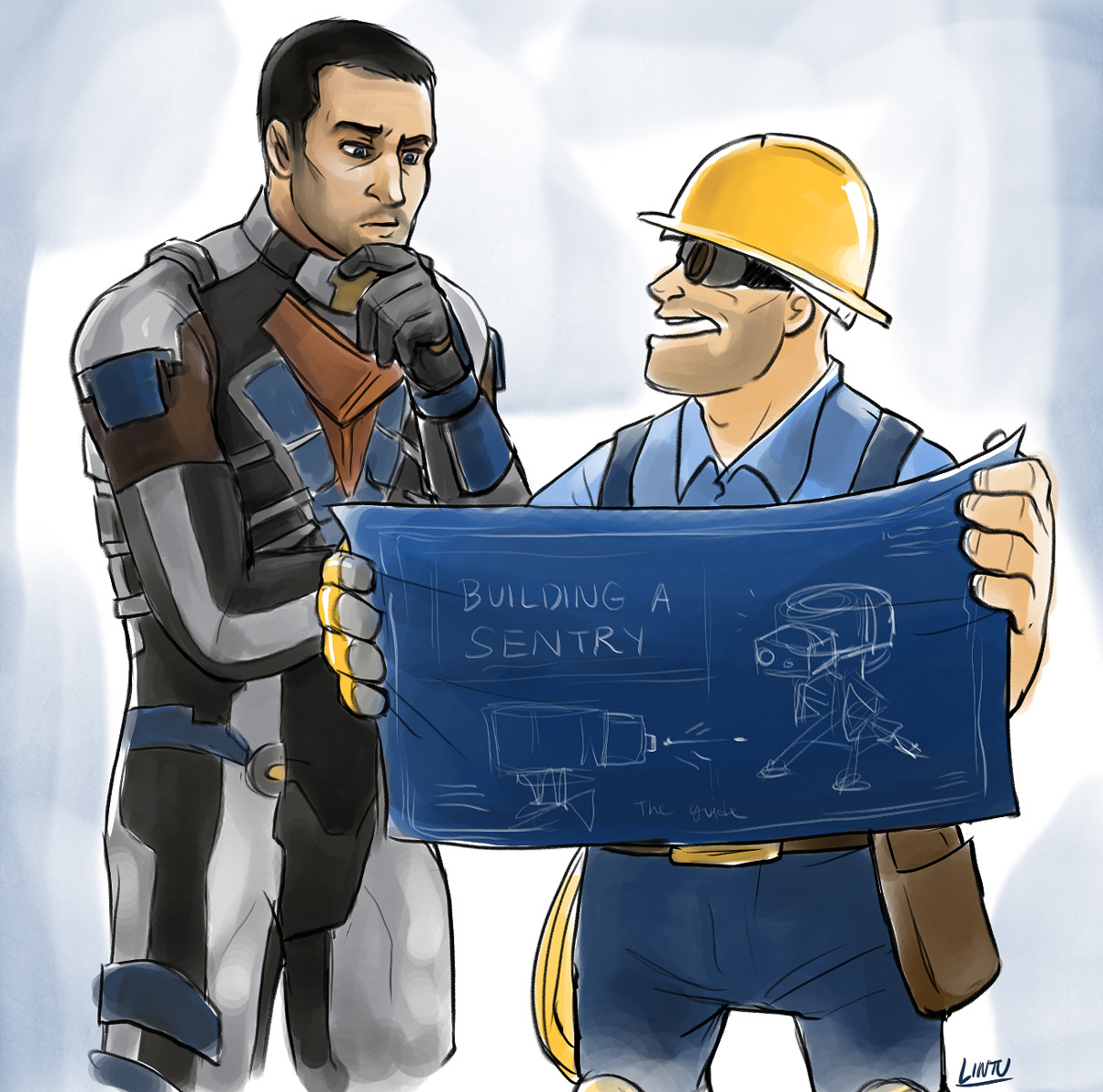 lintufriikki:  sketch commish for PurpleSerguei: “TF2 Engie with Isaac Clarke from