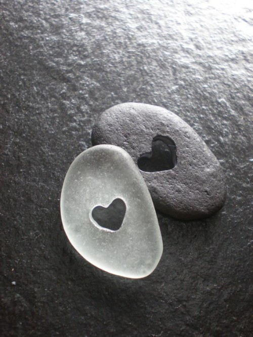 Two of Hearts. Sea Glass and Beach Stone Pocket Pebbles. From SeaFindDesigns on Etsy. 