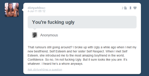 katskinx:  punkkimono:  “You’re fucking ugly.” foreverremilyy:  coloursofarainbowingrayscale:  kurt-a-n-d-blaine:  ALL THE AWARDS  FOREVER REBLOG  YES YES YES   Perfect. 