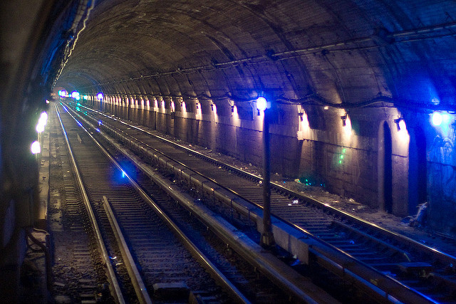 subwaygrl:  Subway Tunnel, 193rd Street 1 Train, 2:15am by Raison Descartier on Flickr.