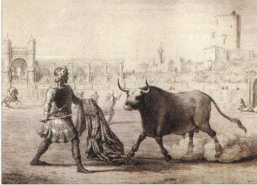 cesare-borgia:  Woodcarving of sketch of Cesare Borgia, bullfighting in his youth. (1498-1507) 