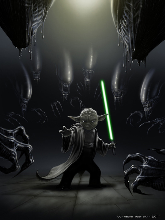 tiefighters:
“Aliens vs. Yoda - by Toby Carr
Website || deviantART
”