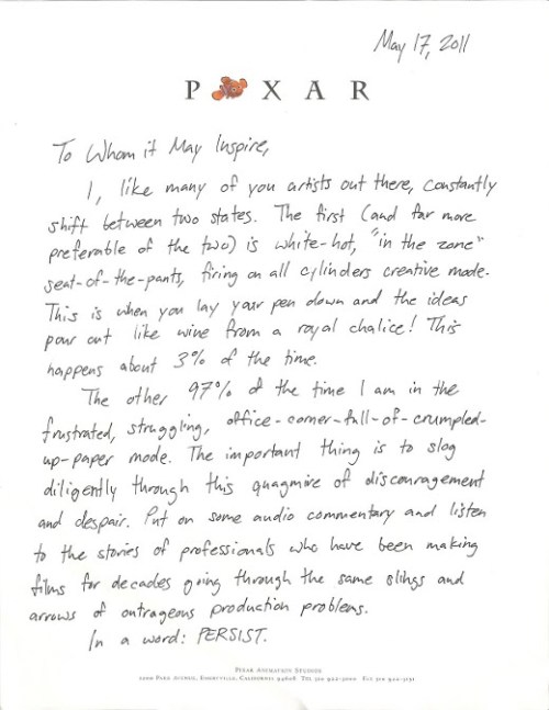wilwheaton:In May of this year, Pixar animator Austin Madison kindly hand-wrote the following open l