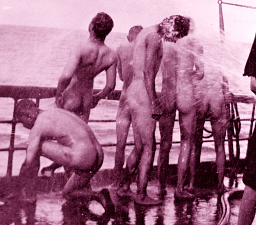 On deck showers, USS Yankee.  [ #gayporn #gay #porn #vintageporn #militaryporn #twink ]