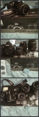 mylifeisaud:  GIVE AWAY TO MY FOLLOWERS!! So, i have the Nikon D3000 that i got for christmas this year, and my birthday came around a month ago and i got the Nikon D3100. Since i already have the Nikon D3000 and i personally like it better i chose to