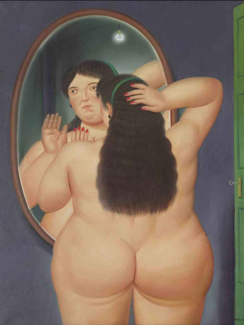 art-mirrors-art:Fernando Botero - Woman in front of mirror (1986)