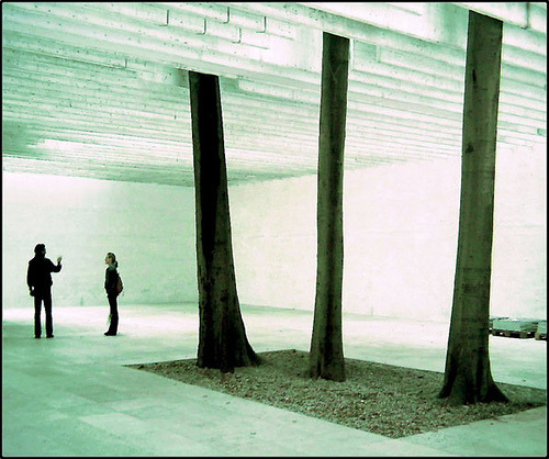 Sverre Fehn - Nordic pavilion for the Venice Biennale, 1958. Via.
While the projecting trees might be the most recognizable image of the design, the most impressive aspect is Fehn’s amazing control and manipulation of daylight. The roof is comprised...