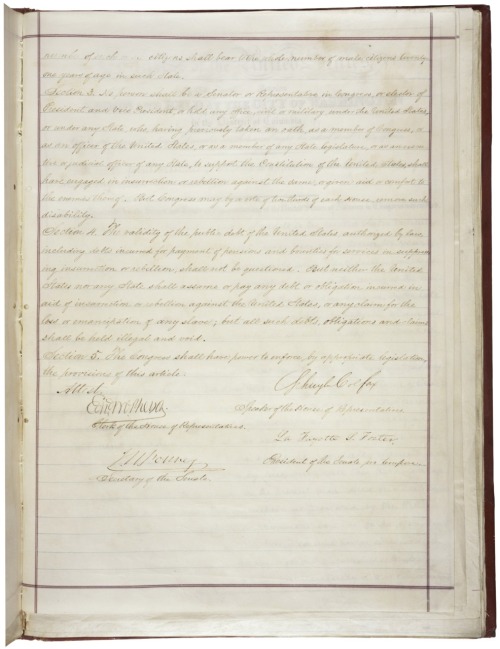 July 9 - Joint Resolution Proposing the Fourteenth Amendment to the United States Constitution, 06/13/1866
Passed by Congress June 13, 1866, and ratified July 9, 1868, the 14th amendment extended liberties and rights granted by the Bill of Rights to...