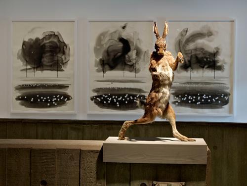 I think I found a pose for a new Bunny! LOVE LOVE LOVE THIS!! <3  taxidermy-in-art:  Charles Avery, Walking in My Mind, 2009 Installation view -The Hayward Gallery, London 