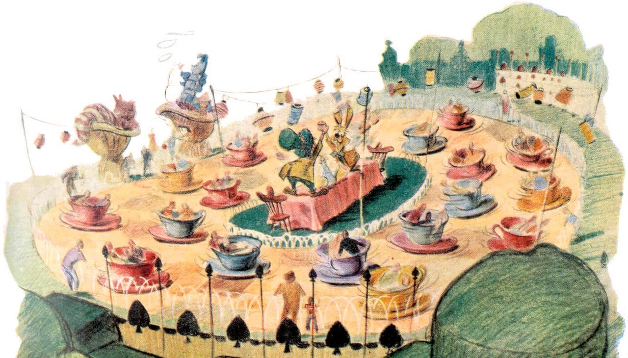  Early concept art for the Mad Tea Party in Fantasyland.  