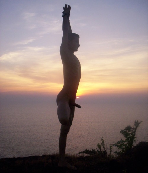 Tree pose plus at sunset.