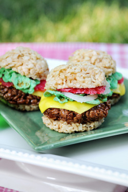 gastrogirl:  rice krispie treat hamburgers.  This is bordering on silly, but I like it.