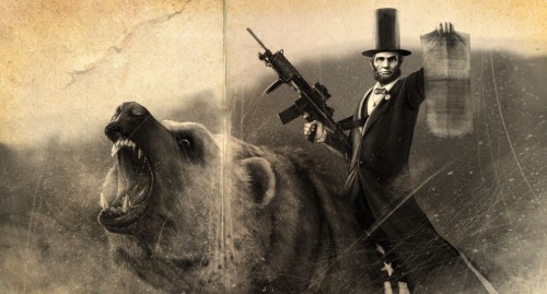 screenphuck:  Abe Lincoln Riding a Grizzly (via Jason Heuser) 