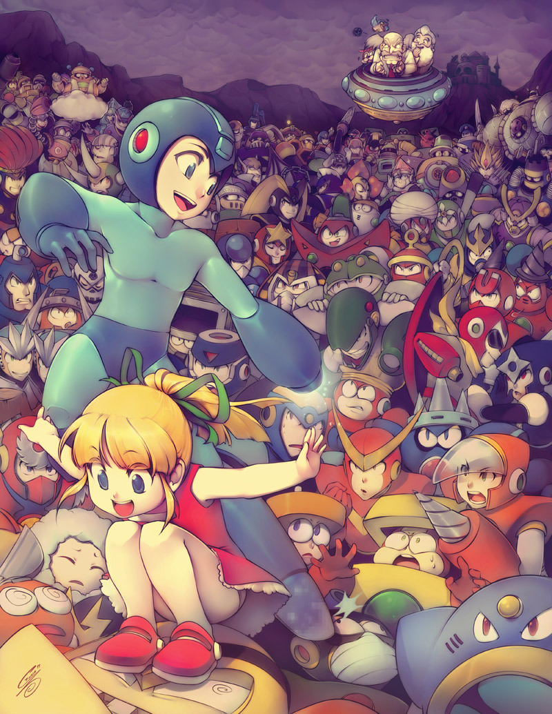 Even with an entire fleet of villains on his tale, Mega Man rocks a laid back attitude. Fun filled UDON Mega Man Tribute Contest entry by Gina Chacón.
More Mega Man Tribute submissions can be found HERE!
Megaman Tribute by Gina Chacón (Twitter)