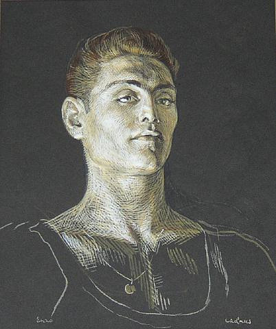 Paul Cadmus. Enzo, 1951. Pencil and white watercolor on gray paper. Enzo&rsquo;s likeness appear