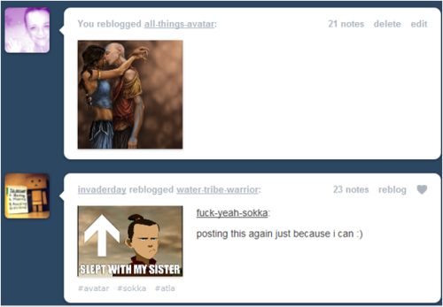 resurrectedrule:darkbluejade:LOL[Image: screenshot of two tumblr posts. The top one is fanart of Kat