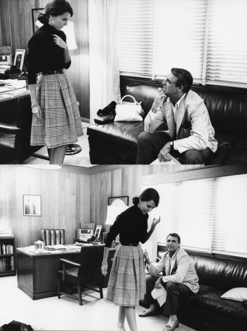 mattybing1025: Margo McKendry reads lines with Cary Grant in his office, 1961.