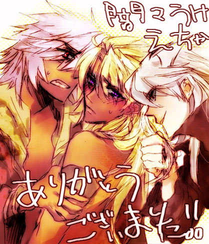 marikeet:  jllunar:  ladysunami:   Orei by かぷり  Marik sandwich! I’m shocked