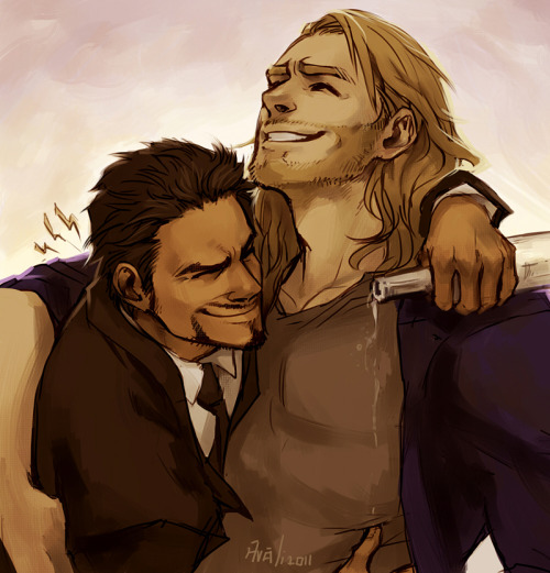 manafromheaven:assguard:avali:Daily practice paint: Thor and Tony Stark having bro times at the part