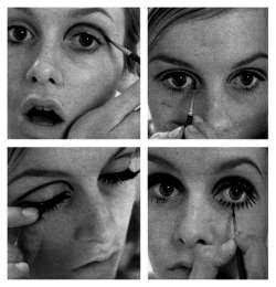 sixtiesfollies:  Make-up lessons with Twiggy : dark eye-liner, a lot of mascara (do you say “too much” ?) and a gentle look. This girl was so refreshing.  