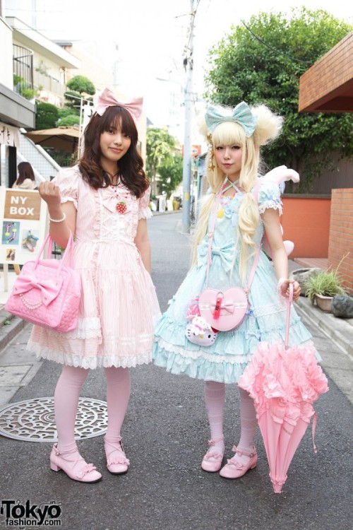 Pink & Blue Lolitas in Harajuku. Brands include: Angelic Pretty, Baby The Stars Shine Bright, Sw