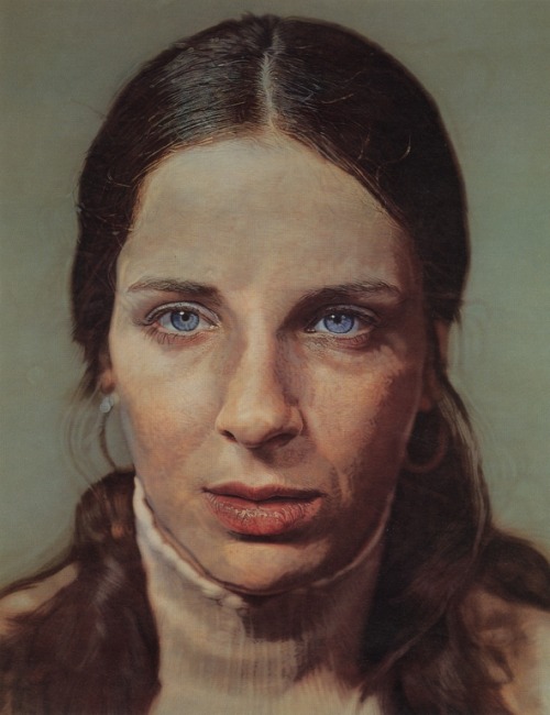 cavetocanvas:Leslie - Chuck Close, 1973. Watercolor on paper on canvas, 72.5 x 57”. 