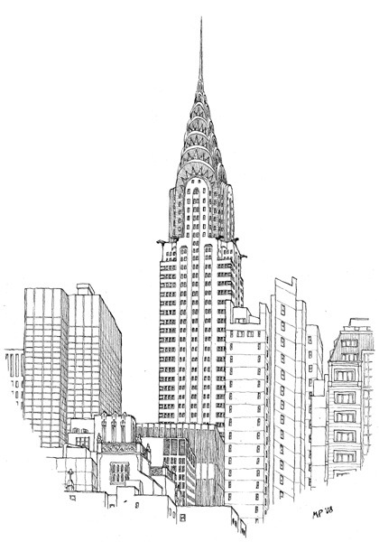 Art Deco Architecture Drawing Of The Chrysler Building By Matteo