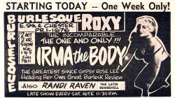 A Newspaper Ad Promoting An Irma The Body Appearance At Cleveland&Amp;Rsquo;S &Amp;Lsquo;Roxy