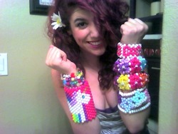 new kandi I made :)the two 3d cuffs say &ldquo;trance&rdquo; and &ldquo;wish.&rdquo;  