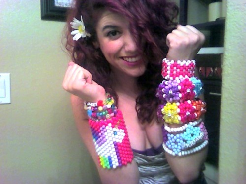 new kandi I made :)the two 3d cuffs say “trance” and “wish.”  