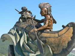 Bronze Sculpture of Native American and Fur Trapper outside of Cabelas Outdoor Outfitters in Hamburg Pennsylvania by mharrsch on Flickr.