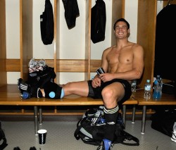 Dan Carter chilling in the locker room. 