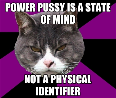 powerpussysays:[Image description: purple and black alternating diamond pattern in background. At th