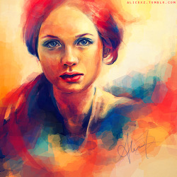alicexz:  Painting of Bonnie Wright done over Livestream today, you can view most of the recording here. I kinda struggled on this and ended up changing the colors around quite a lot before I was satisfied. Follow me on Twitter! @alicexz 