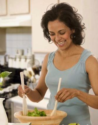 Porn photo  White women laughing alone with salad 