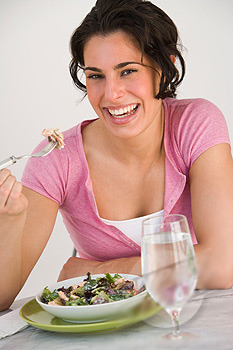 Porn Pics  White women laughing alone with salad 