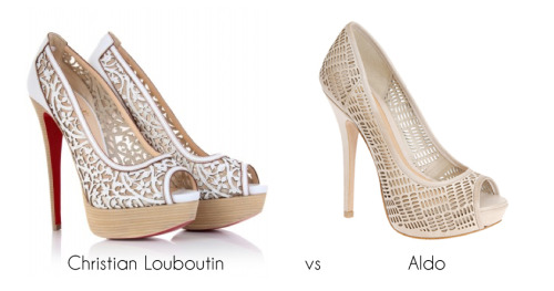 Designer wars: Christian Louboutin Pampas laser-cut pump $1,395 vs Aldo Darie pump $89.98Which desig