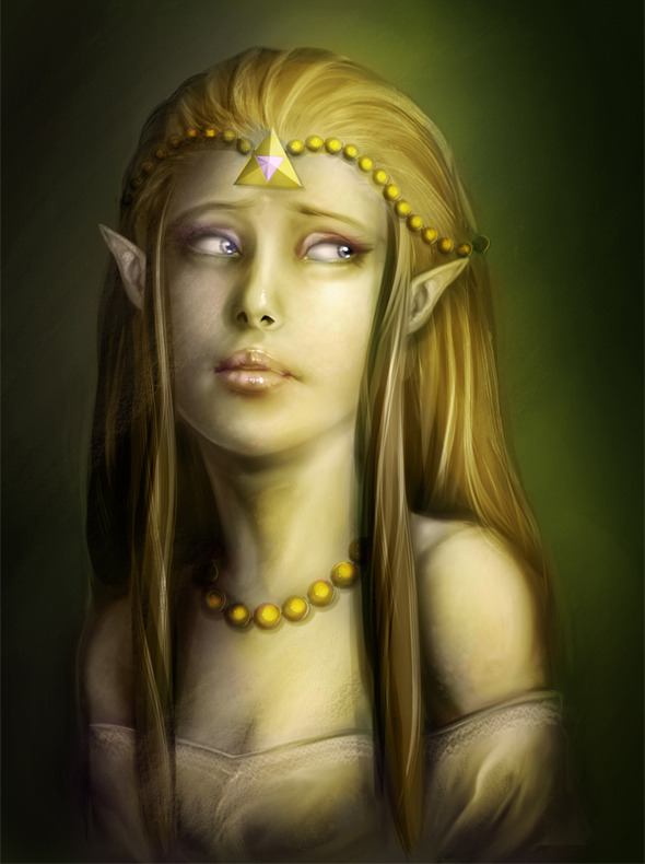 The lovely Princess Zelda looks a little worried about her safety in this amazing fan art illustration by Michal Szczepanski. Watch his design process here.
Zelda by Michal Szczepanski (Facebook)