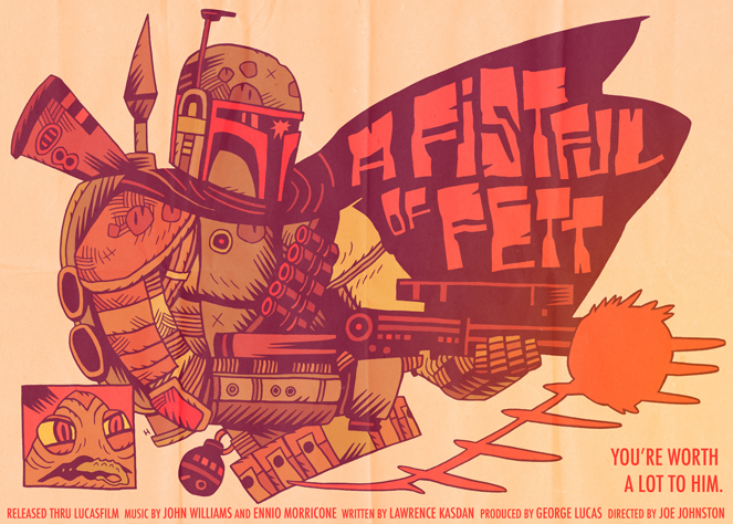 Based off of the classic Clint Eastwood film A Fistful of Dollars, Dan Hipp switched his role with the fearless Star Wars bounty hunter Boba Fett!
Related Rampages: Mario’s Vampire Country | Vs. The World (More)
A FISTFUL OF FETT by Dan Hipp / mrhipp...