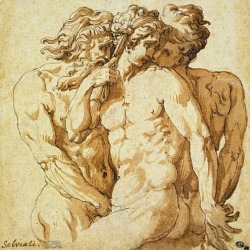 artqueer:  Francesco Salviati: Trois hommes nus enlacés, (1545-1547) 
