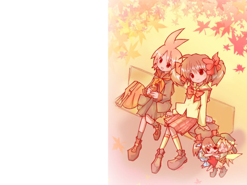 ahoge autumn chibi hair ribbon leaf oiyoiyo ribbon school uniform serafuku wallpaper