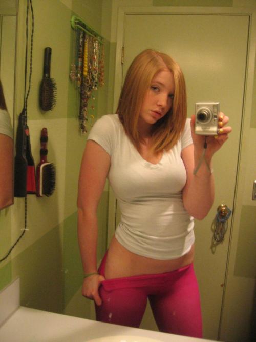 Redhead teen girl yoga pants