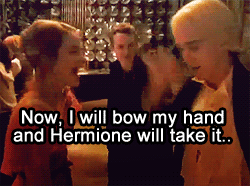 thebeautyofsolitude:   Tom: Now, I will bow my hand and Hermione will take it.. Emma: